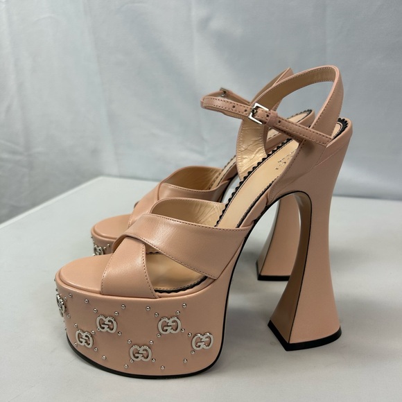 Gucci Interlocking G Studs Leather Platform Sandal in Pink Sz EU 38.5 / US 8.5 - Picture 4 of 7